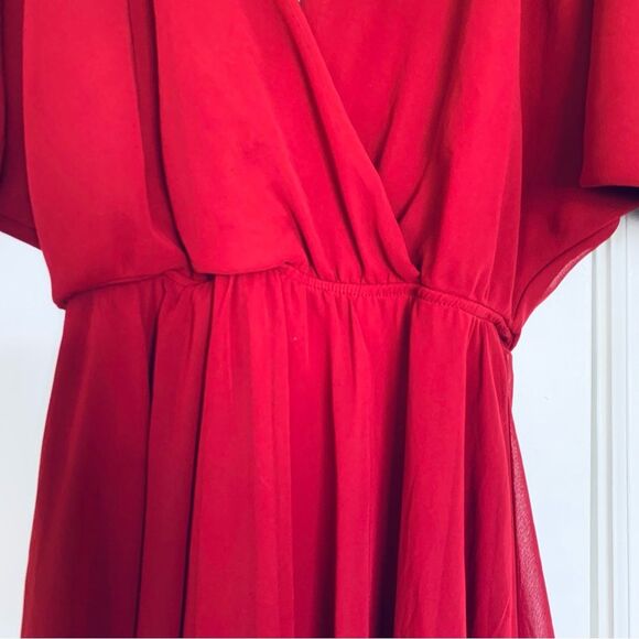 ASOS Deep Red & Black Lace Fit & Flare V-Neck Christmas Party Dress | Size: 6/S - Picture 4 of 11